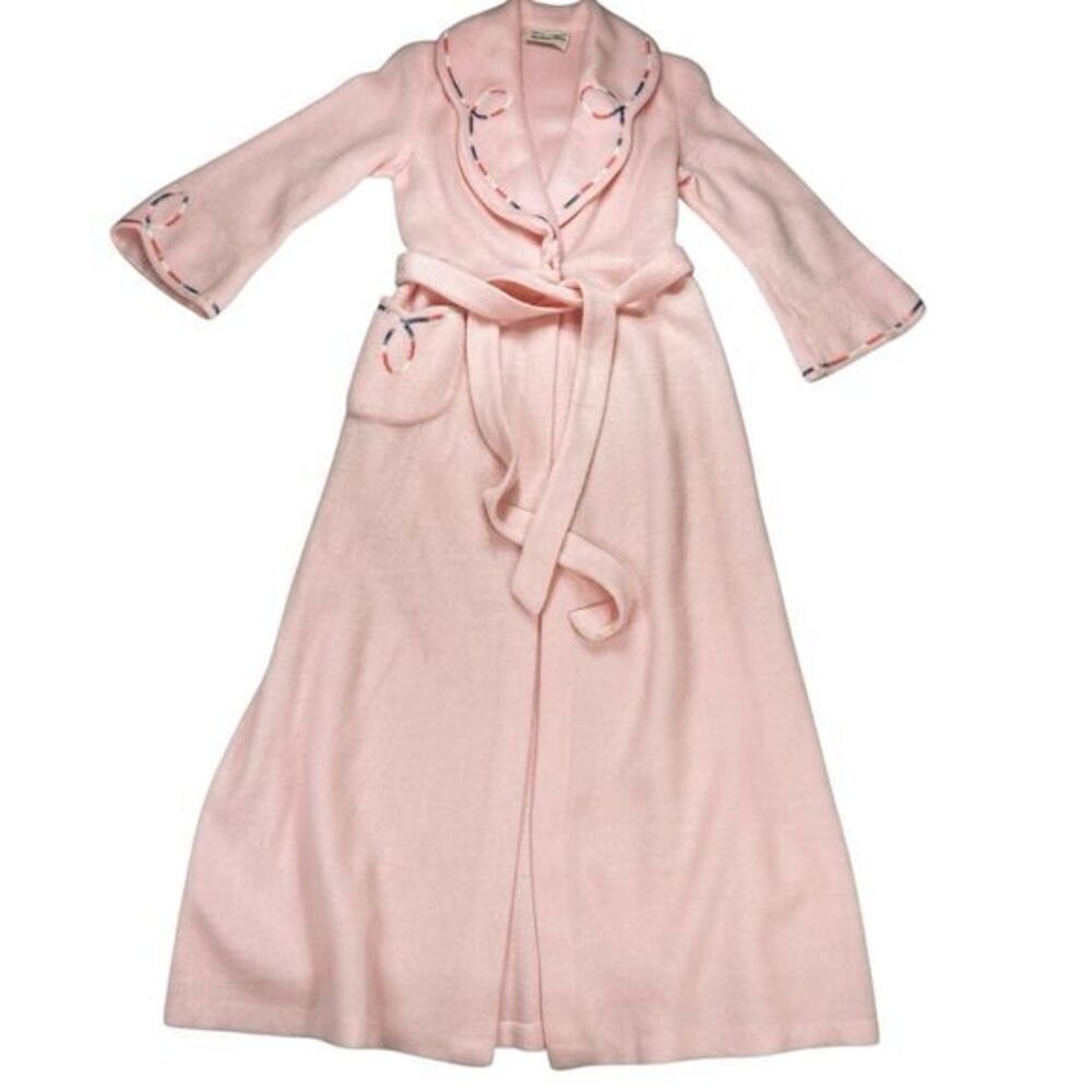Beactrice Pines Robes Womens Medium Pink Soft Embroidered Belted Pockets Vintage